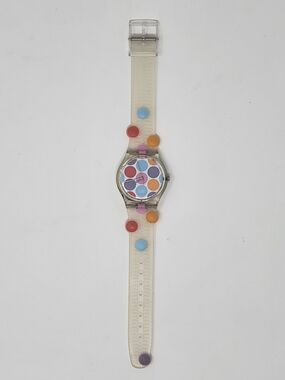 Swatch Multicolor Polka Dot Transparent-Strap Watch